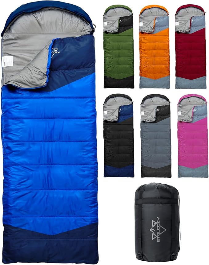Lightweight 3-Season Sleeping Bag for Adults/Kids Camping, Compact w/Compression Sack, Waterproof Ripstop, Portable for Backpacking Hiking Travel
