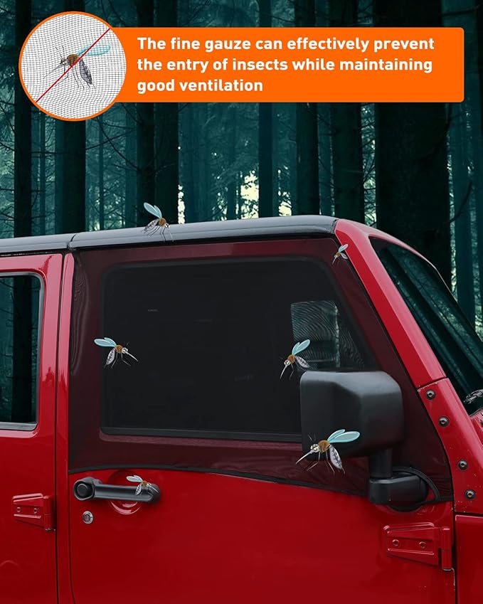 Savadicar Front Window Sun Shades, Breathable Mesh Side Window Sunshade, Stretchy Sun Screen Net Compatible with 1997-2024 Jeep Wrangler TJ JK JL & Gladiator JT, Anti-UV for Baby/Pets/Camping, Pair