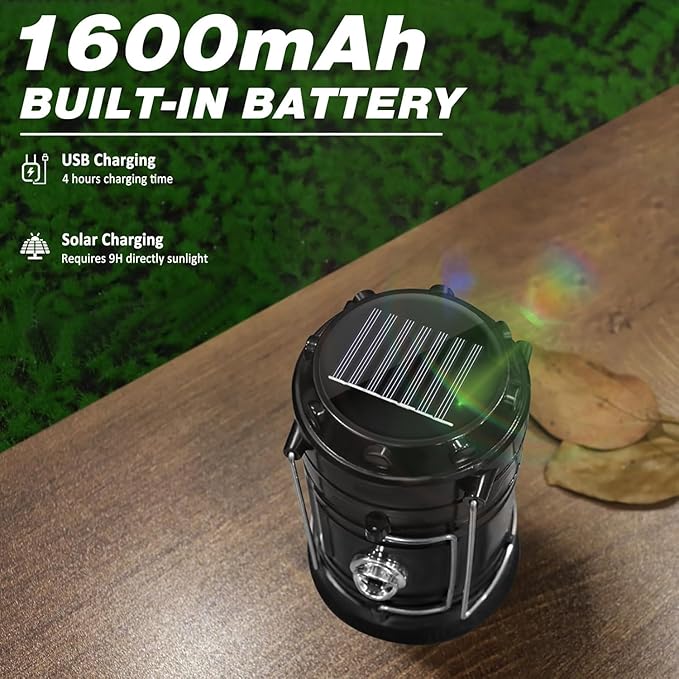 DIBMS Solar Camping Lantern, Collapsible LED Solar USB Rechargeable Lantern Flashlight Emergency Hanging Lights for Camping Hurricanes Power Outages Indoor Outdoor