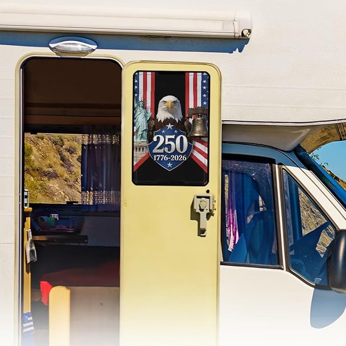 Patriotic RV Door Window Shade, Eagle Liberty RV Blackout Window Cover, UV Rays Protection Camper Trailer Door Window Cover