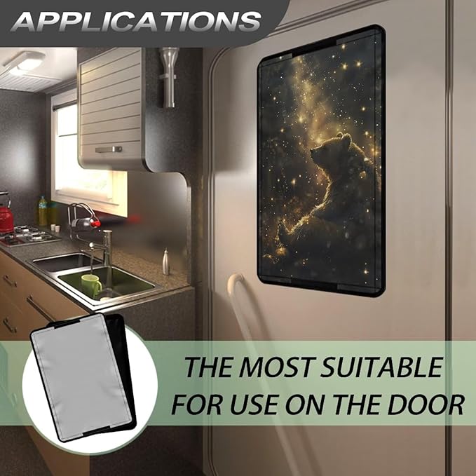 Bear Rv Door Window Shade Cover, Foldable RV Blackout Window Covers, UV Rays Protection Camper Trailer Door Window Cover