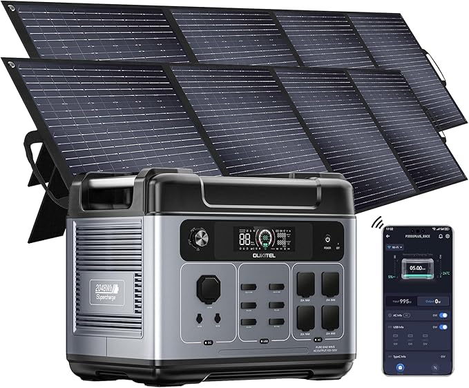 OUKITEL P2001 Plus 2400W/2048Wh Solar power station with 4 AC Outlets(5000W Peak),2400W Solar Generator with 2x200W Solar Panels, 1800W Super Fast Charging, Emergency Power Station for Home, Camping