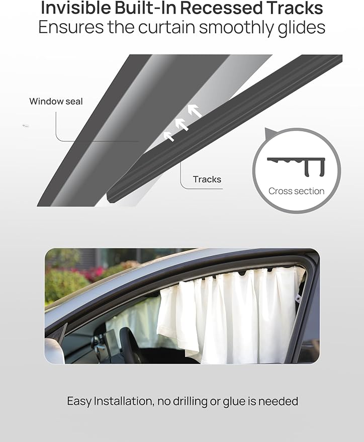 TPARTS Side Window Sunshade for Tesla Model Y 2021-2026 (Including New Model Y Juniper) Privacy Curtain Blinds Front & Rear Window Shade Silk Fabric Set of 4 (Standard, Premium, Performance)