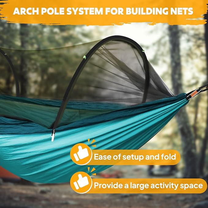 Chihee Ultra-Light Travel Camping Hammock Pop-up Net Hammock 660lbs Load Capacity,Breathable,Quick-Drying Parachute Nylon 2 Premium Carabiners,2 Tree Slings Included for Outdoor Backpacking Hiking