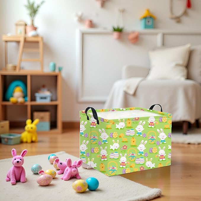 HIYAGON Easter Basket for Kids Boys and Girls Cute Storage Organizer Bin Box Rectangular Easter Bunny Room Decor(Easter Basket)