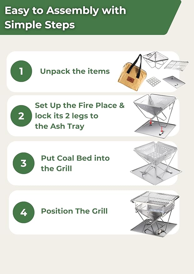 CAMPINGMOON X-MINI PRO Portable Charcoal Grill 9.65 Inch Stainless Steel Tabletop Grill Fire Pit 3 Level Adjustable Height Grill for Camping Outdoor Cooking Barbecue Carry Bag