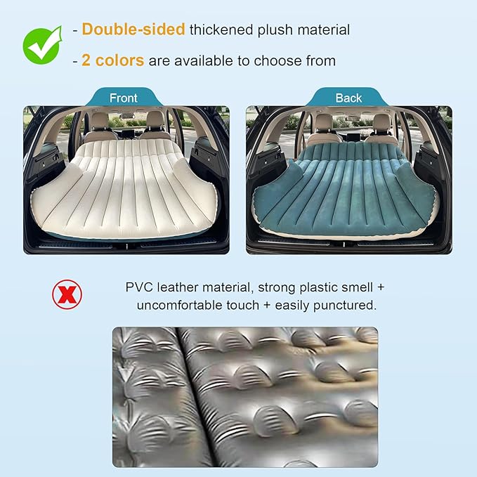 Ciremiv SUV Air Mattress with Double-Sided-Thick Flocked,Car Mattress with Pillow & Pump,Leakproof Durable Car Air Mattress,for Auto Camping, Road Trip,Double-Sided Flocking(Blue and White)