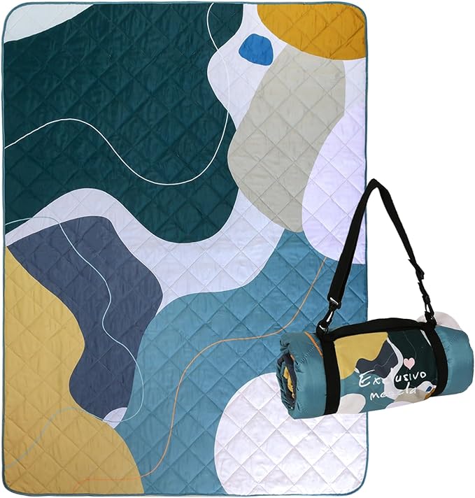Exclusivo Mezcla Waterproof Picnic Blankets 60x80 Inch, 3 Layer Extra Large, Sandproof and Foldable Outdoor Blanket for Beach Camping, Park and Travel