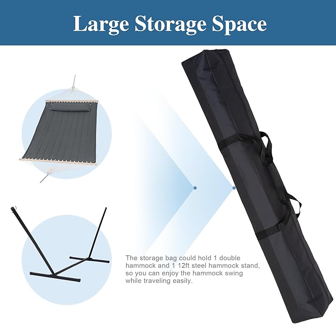 SUNCREAT Black Extra Large Hammock Storage Bag - 58''L x 9''W - Portable Steel Hammock Stand Carrying Bag with Zipper Closure