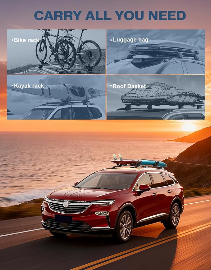 Roof Rack Cross Bars 220lbs Compatible with Buick Enclave 2018-2024 (with Flush Side Rails),All-Metal Aluminum Heavy Duty Crossbar Luggage Racks Roof Rails Rooftop Canoe Accessories