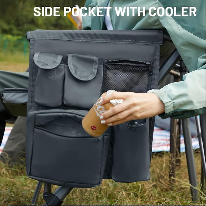 TIMBER RIDGE Oversized Folding Camping Chair High Back Heavy Duty for Adults Support up to 500lbs with Cup Holder, Side Pocket Cooler Bag