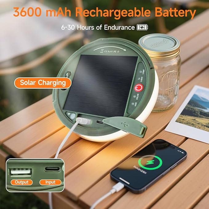 40FT Solar Camping String Lights, Rechargeable String Lights with 8 Modes, Waterproof Outdoor Lights with Delay Closure, Retractable Design & Hooks for Outdoor Patio Awning Garden Party Essentials