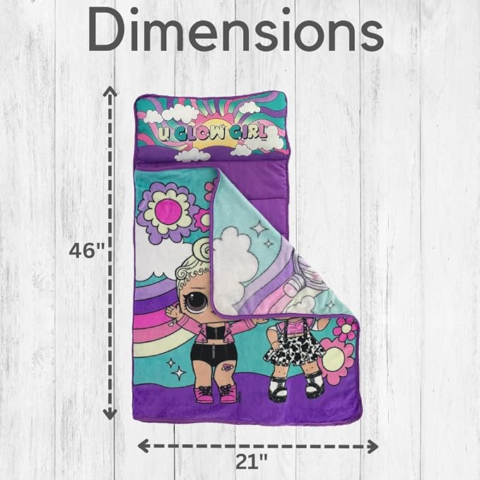 LOL Surprise! 24"(W) X 45"(L) Soft Toddler Nap Mat with Pillow and Blanket Perfect for Preschool, Daycare, and Travel (100% Official Licensed Product)