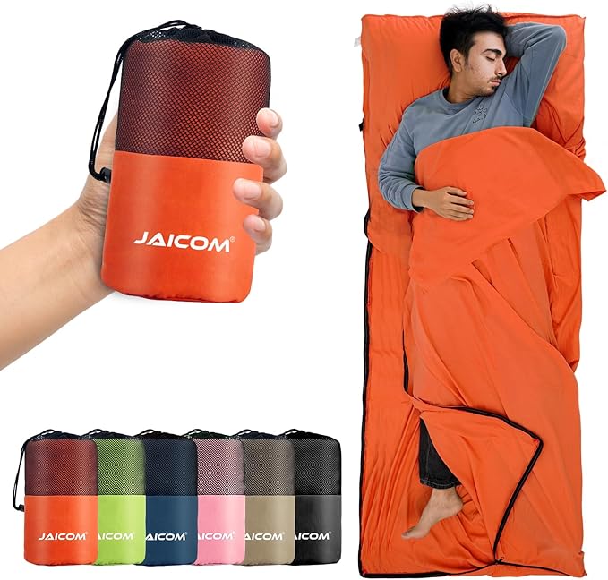 JAICOM Sleeping Bag Liner, Travel Sheets & Adult Sleep Sack, Ultralight and Portable Summer Sleeping Bag - Ideal for Backpacking, Hotels and Hostels, Business Trips, Camping