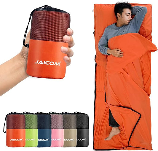 JAICOM Sleeping Bag Liner, Travel Sheets & Adult Sleep Sack, Ultralight and Portable Summer Sleeping Bag - Ideal for Backpacking, Hotels and Hostels, Business Trips, Camping
