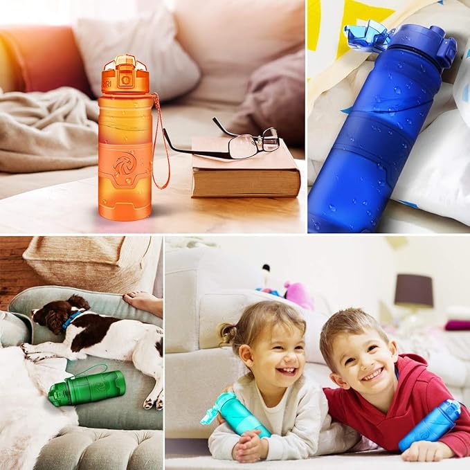 ZORRI Sports Water Bottle, 400/500/700ml/1L, BPA Free Leak Proof Tritan Lightweight Bottles for Outdoors,Camping,Cycling,Fitness,Gym,Yoga- Kids/Adults Drink Bottles with Filter, Lockable Pop Open Lid