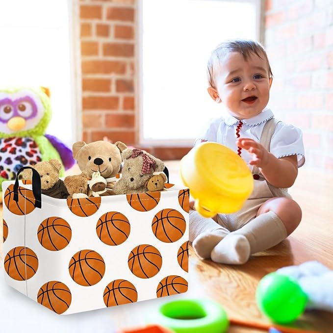 FXOLCSHE Rectangular Basketball Basket,Canvas Basketball Laundry Basket,Kids Toys Storage Bin with Handles,Boys storage box,Baby hamper,Room Decor(Basketball)