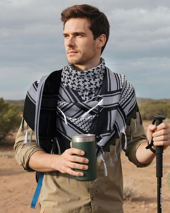 Aonal Military Shemagh Tactical Desert Scarf, 100% Cotton Keffiyeh Neck Head Scarf Wrap for Men Women
