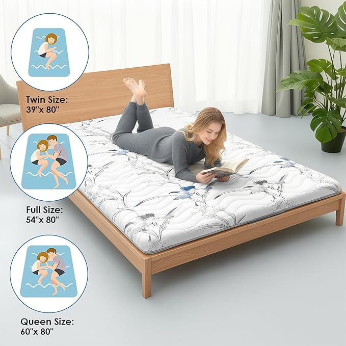SCHNAUZER HOME Japanese Floor Mattress, 3.5" Thicken Ink Wash Floral Pattern Portable Futon Mattress, 100% High-Density Foam Tatami Mat Sleeping Pad for Camping Guest Room Dormitory RV, White, Twin