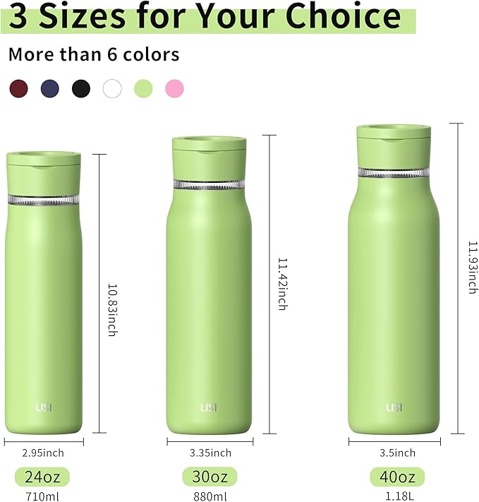 LISI 24oz Insulated Water Bottle, Double Wall Stainless Steel Water Bottles with Straw, 100% Leak-Proof Travel Thermal Canteen Mug with 2 Lids (Straw, Phone Holder Lid)