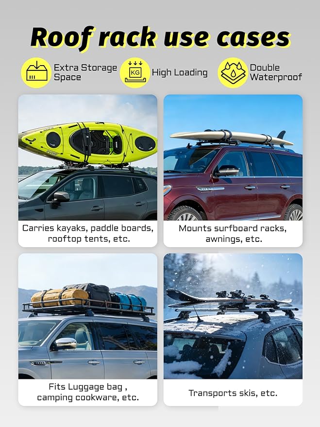 Lockable Roof Rack Cross Bars fit for Expedition/Max 2018-2026 & Navigator 2018-2024 (Side Roof Rails), Black Aluminum Roof Rails Rooftop Cargo Crossbars
