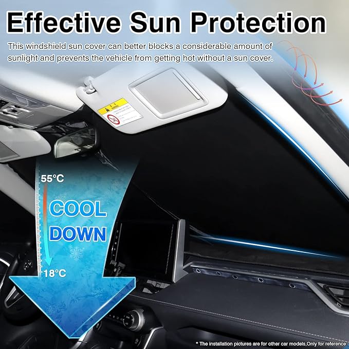 Canvcle Windshield Flag Sun Shade Sun Visor Heat Shield for 2018-2026 Jeep Wrangler JL & 2/4 Door 4XE & 2020-2026 Jeep Gladiator JT Thicken 3-Layer Keep Vehicle Cool Protect Your Car from Sun Heat
