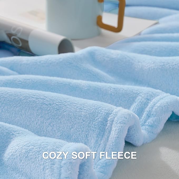Hansleep Fleece Light Blue Throw Blanket, Super Soft Flannel Fuzzy Plush Cozy Blanket for All Seasons, Light Blue, Throw 50x60 Inches