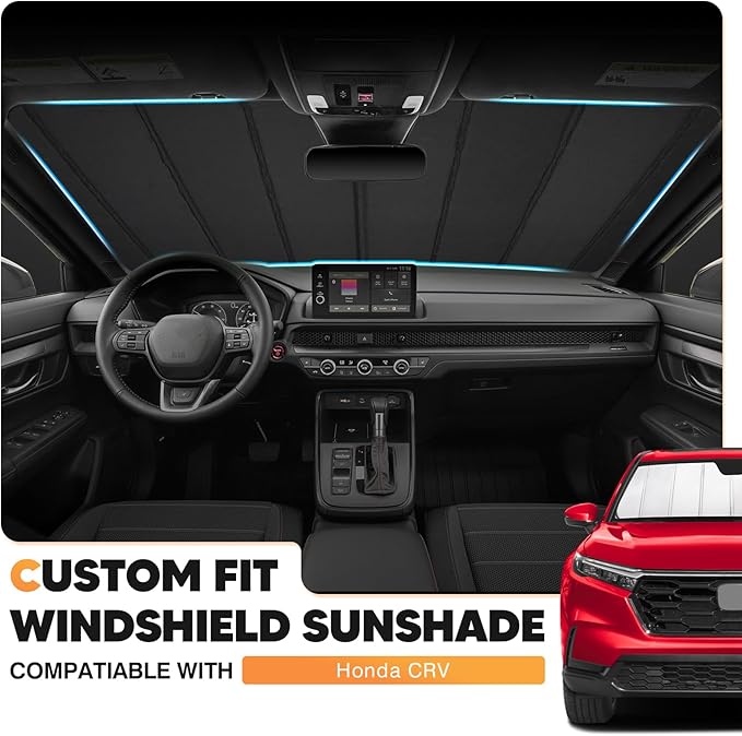 KUST Windshield Sun Shade for Honda CRV 2023-2025 2026 Foldable Thicken Window Sunshade UV Protection Keep Cool Sunshield Easy Install Sun Visor Accessories Aluminum Film
