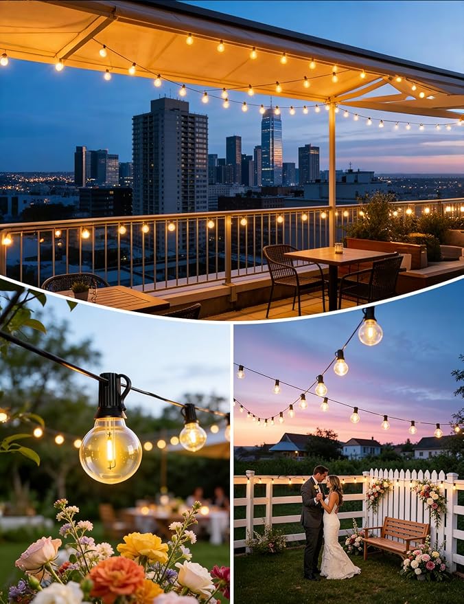 Brightever 150FT Solar String Lights Outdoor Waterproof, G40 Solar Lights with Remote and 55+2 LED Shatterproof Globe Bulbs, Dimmable&3 Lighting Modes, Solar Power Patio Lights for Backyard, Garden