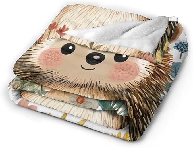 Cute Hedgehog Blanket Soft Cozy Hedgehog Flannel Fleece Throw Blanket Animal Decor Warm Lightweight Bedding Stuff Plush Blanket Gifts for Lover Girls Boys Adults Kids Women 60"x80"