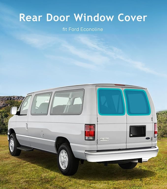Extra-Thick Rear Door Window Covers(Pair) for Ford Econoline Van, Magnetic Insulated Blackout Window Sunshade, Foldable Design, AllSeasonGuard Pro