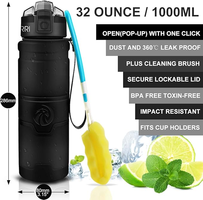 ZORRI Sports Water Bottle, 400/500/700ml/1L, BPA Free Leak Proof Tritan Lightweight Bottles for Outdoors,Camping,Cycling,Fitness,Gym,Yoga- Kids/Adults Drink Bottles with Filter, Lockable Pop Open Lid