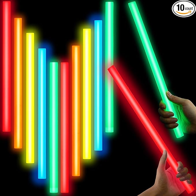 Lewtemi 10 Pcs Large Glow Sticks Big Giant Jumbo Halloween Christmas Emergency Light Stick for Camping Accessories, Survival Kit