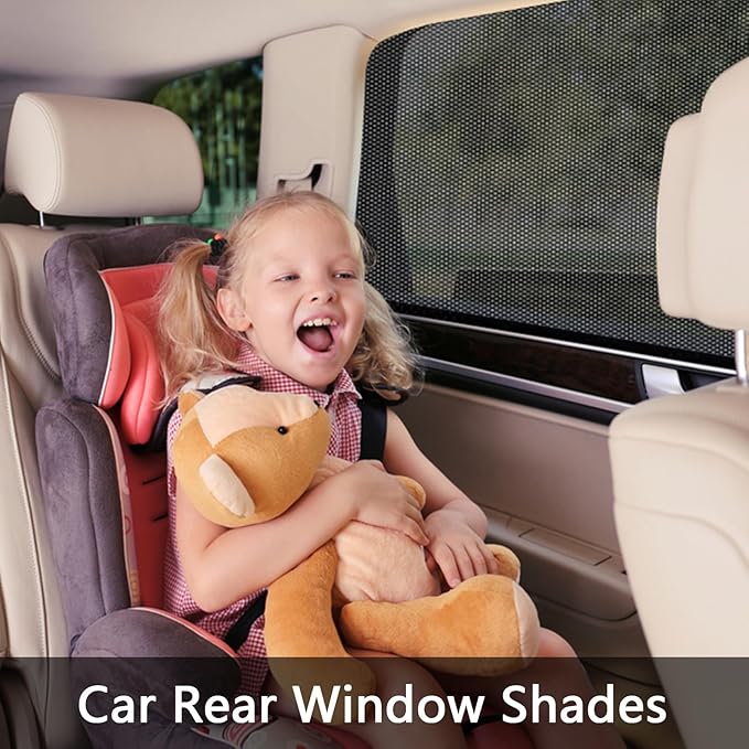 Car Window Sun Shade Side Windows Sunshade Car Seat Sun Protector Rear Shades Curtains Screen Nets Covers Meshs Tint Blocker (2 Pack Rear Window Shade)