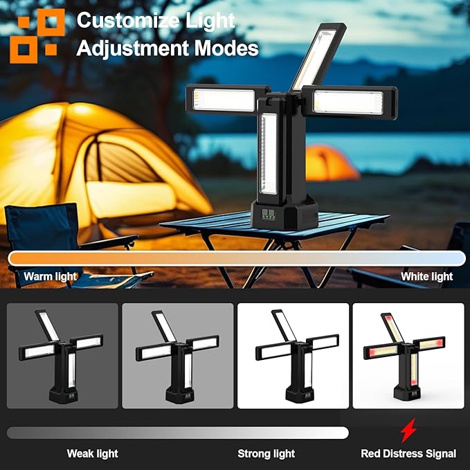 iodoo 13200mAh Rechargeable Solar Work Light with Remote and Portable Carrying Bag, 8000 Lumen Stepless Dimmable, 4 Lighting Modes, White/Warm/Nature/SOS for Outdoor Camping Car Work Emergency Light