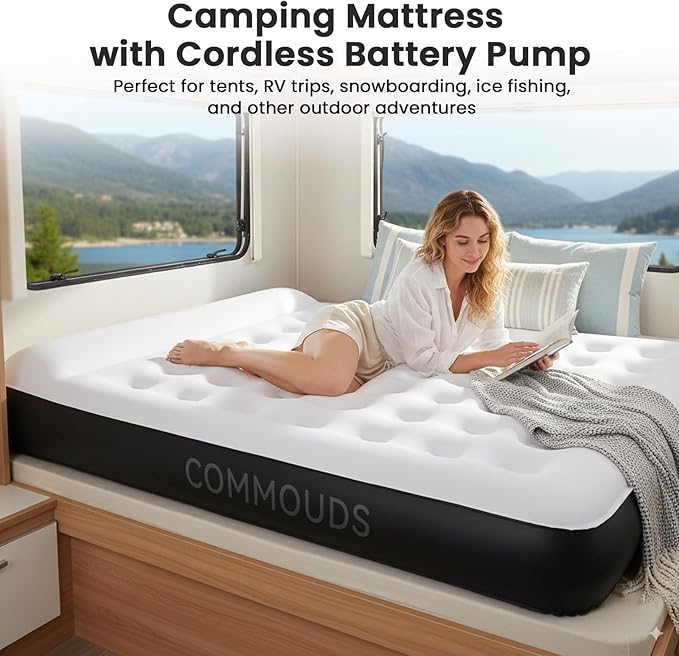 COMMOUDS Twin Air Mattress with Built-in USB Rechargeable Air Pump, Camping Blow up Mattress, Portable Inflatable Mattress, Air Bed for Outdoor, Travel, Home and Guest, 8" Raised