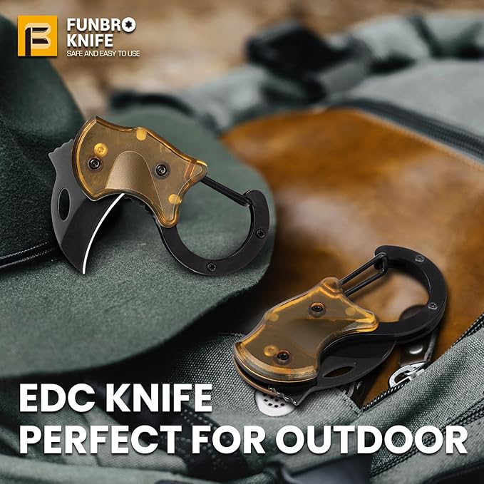 FUNBRO Small Pocket Knife, Cool Box Cutter with 1.34 inch Sharp Blade, EDC Knives Tool for Everyday Carry (Amber)