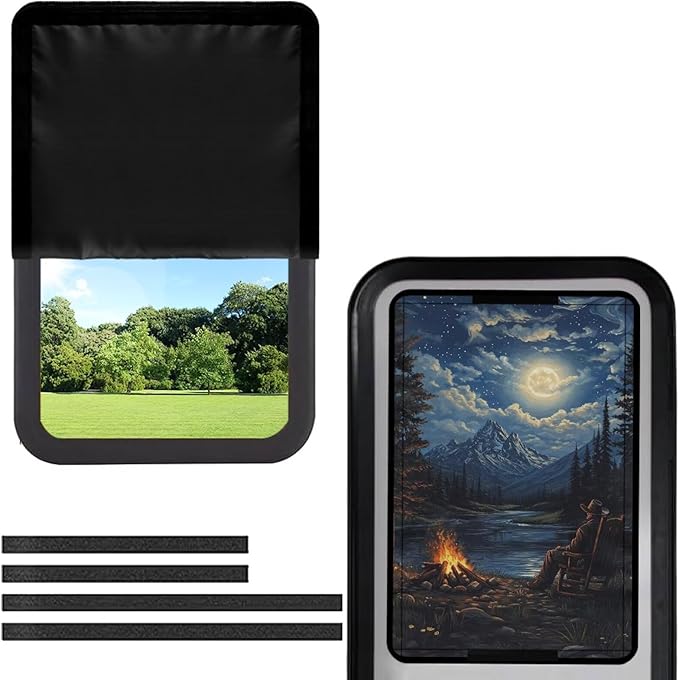 RV Door Window Shade Cover, RV Door Window UV Protective Cover, Foldable Travel Trailer Motorhome Rv Screen Door Protector, Camping Pattern