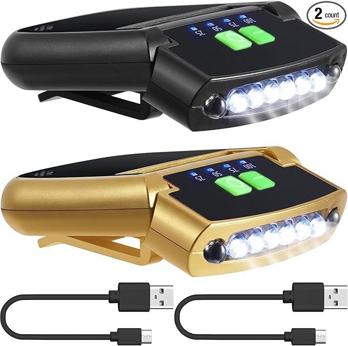 Mudder LED Clip on Cap Lights USB Rechargeable Cap Flashlight Clip Waterproof Ultra Bright Hat Flashlight Headlamp for Fishing Camping Hand Work