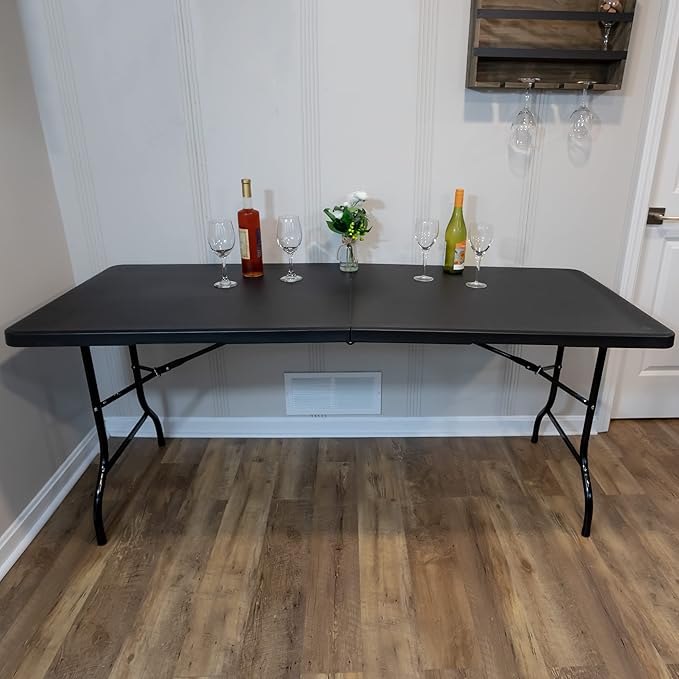 Lavish Home Portable Folding Tables - Lightweight Portable Folding Desk - 6-Foot-Long Plastic Table for Camping, Playing Cards, Parties, and Dining (Single/Black)