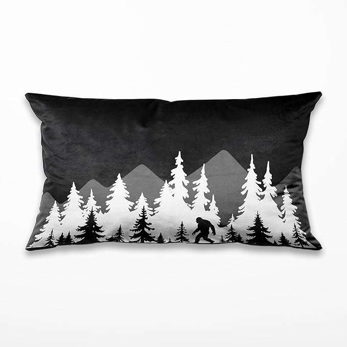 Bigfoot Sasquatch Forest Camping Throw Pillow Cover 20x12, Camping Themed Pillowcase for RV Campsite Sofa Decor, Fun Gift for Campers,150-BZ