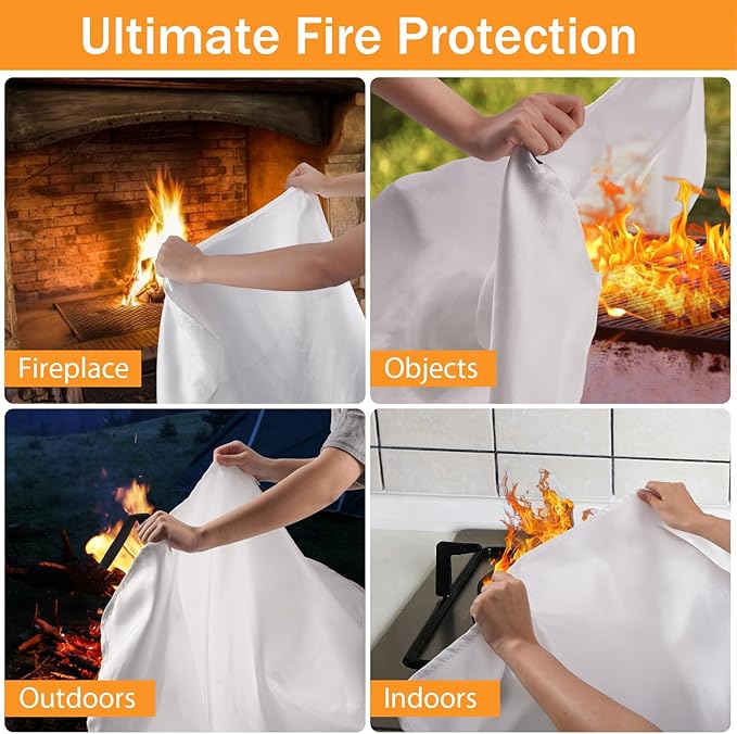 kanhiro Fire Blanket Emergency for Home Kitchen - Fiberglass Fire Suppression Blanket Great for School, Fireplace, Grill, Car, Office, Warehouse (6 Pack, 39 in X 39 in)