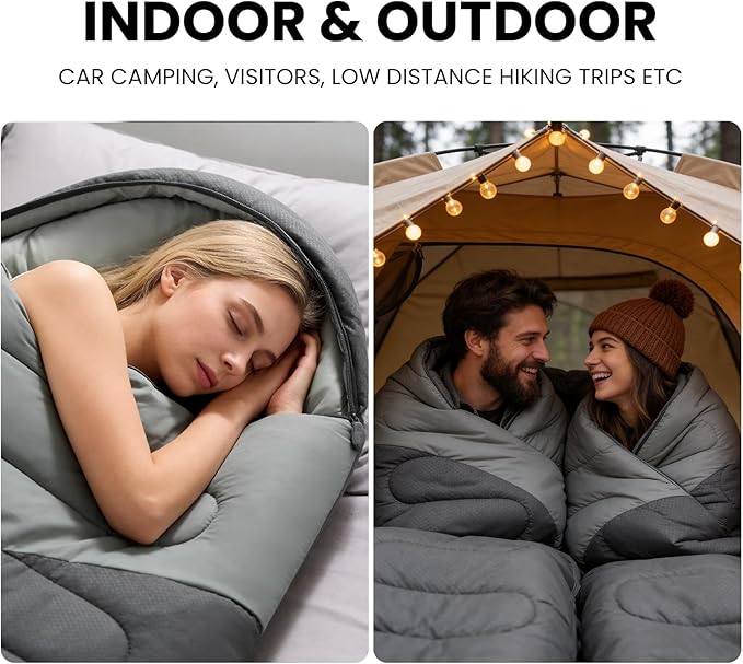 Sleeping Bags for Adults & Kids Lightweight Waterproof 3-4 Season Warm with Inflatable Pillow–Compact Portable Sleeping Bag for Cold Weather Camping, Hiking, Travel, Indoor/Outdoor Use
