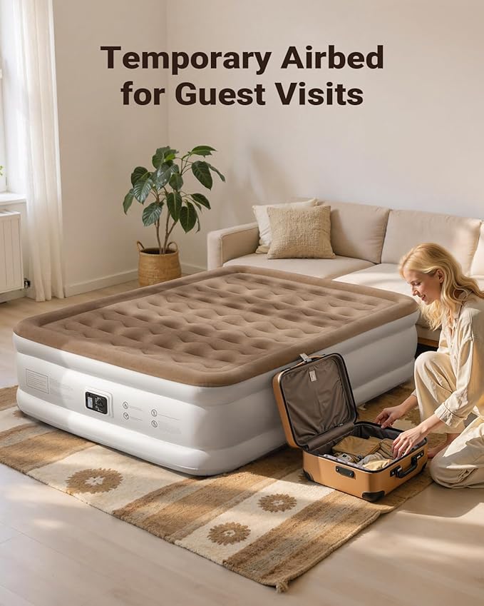 iDOO King Size Air Mattress with Built in Pump, 20” Raised Inflatable Mattress for Home Camping and Guest, Upgraded Blow Up Mattress, Durable Wave Beam Strong Support, Air Bed 80x76x20in(King)
