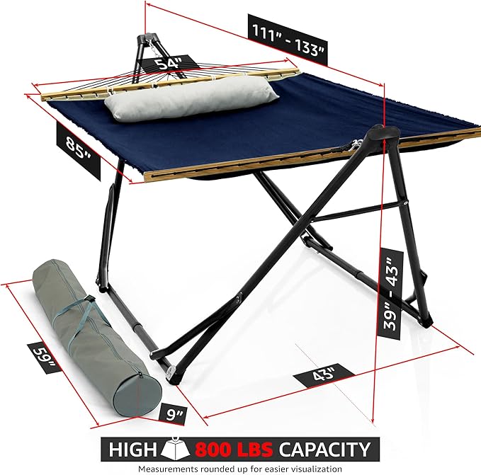 Tranquillo Unity Adjustable Hammock Stand, 800 lbs Capacity Steel Double Hammock Stand for 2 Persons, Premium Pre-Assembled Stand for Indoor Outdoor, Navy