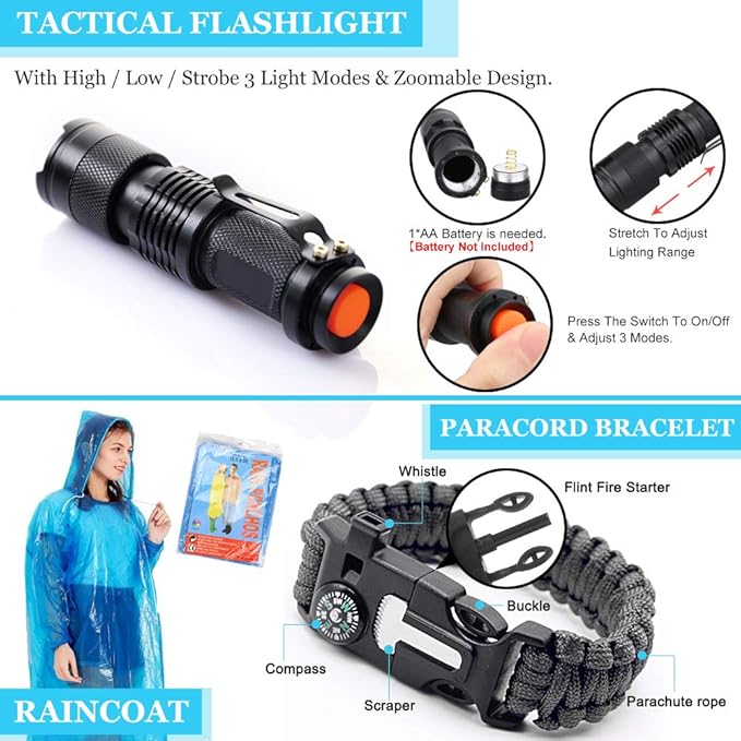 EMDMAK Survival Kit Outdoor Emergency Gear Kit for Camping Hiking Travelling or Adventures