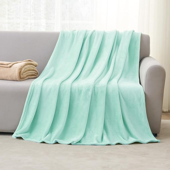 Hansleep Fleece Lake Green Twin Blanket, Super Soft Flannel Fuzzy Plush Cozy Blanket for All Seasons, Lake Green, Twin 60x80 Inches