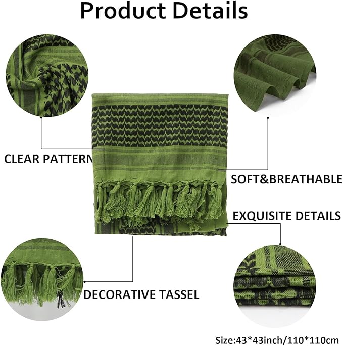 Ever Fairy Military Shemagh Tactical Desert Scarf Cotton Arab Keffiyeh Tactical Scarf Head Neck Face Wrap for Men Women