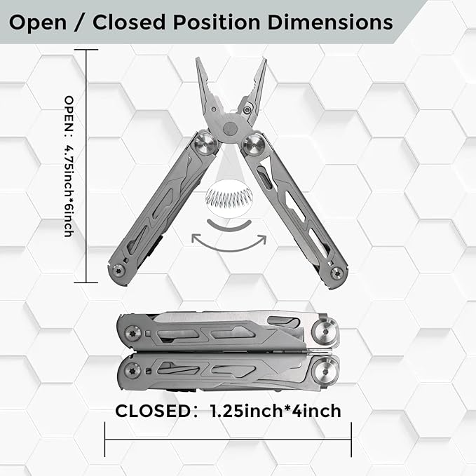 Multitool with Pocket Knife, 25-in-1 Stainless Steel Pliers and Screwdriver, Self-locking Multi-tool EDC Gear with Sheath and Replaceable Cutter Blades, Suitable for Camping and Hiking