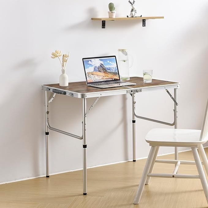 YUFIFAIRY Aluminum Camp Table, Folding Table Portable,Lightweight,Foldable with 2 Adjustable Height, Indoor Outdoor Table for Cooking, Picnic, (2 Heights), 36''L x24''W